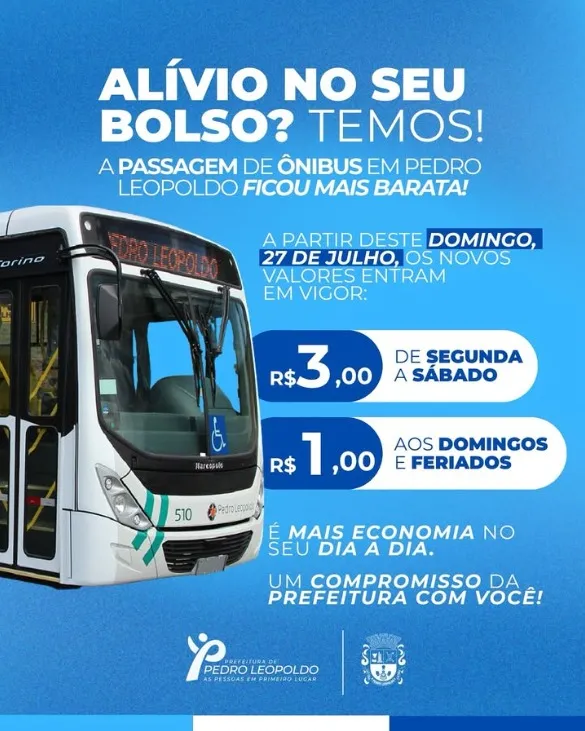 Passagens de ônibus ficam mais baratas em Pedro Leopoldo