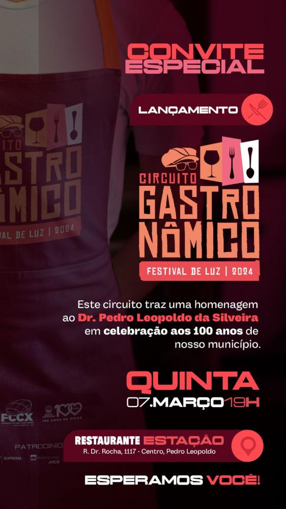 Lançamento do Circuito Gastronômico do Festival Luz será dia 07 de março